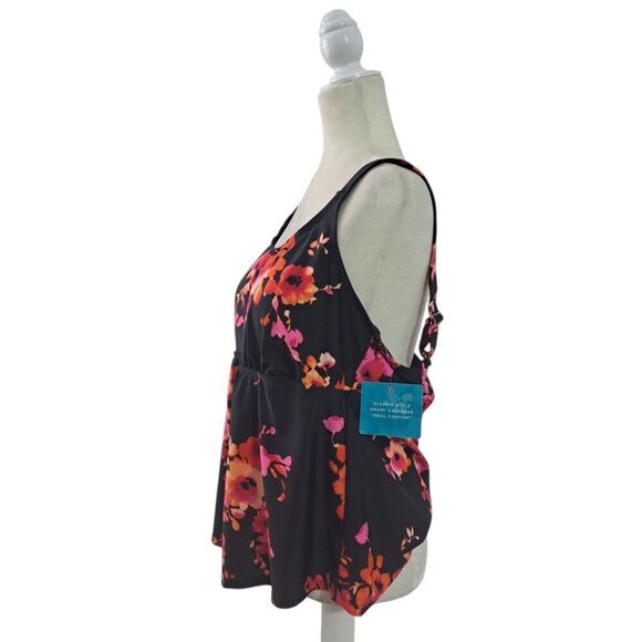Beach Belle Women's Black Multi Floral Tankini Top Travel Vacation Plus Sz 20 - Picture 3 of 8